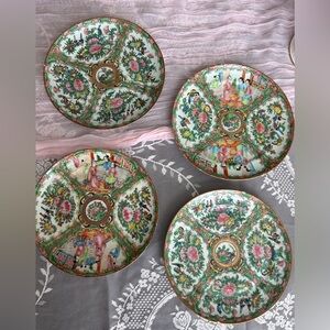Antique 19th century NO MARK Chinese Rose Medallion Plate Set of 4 8”